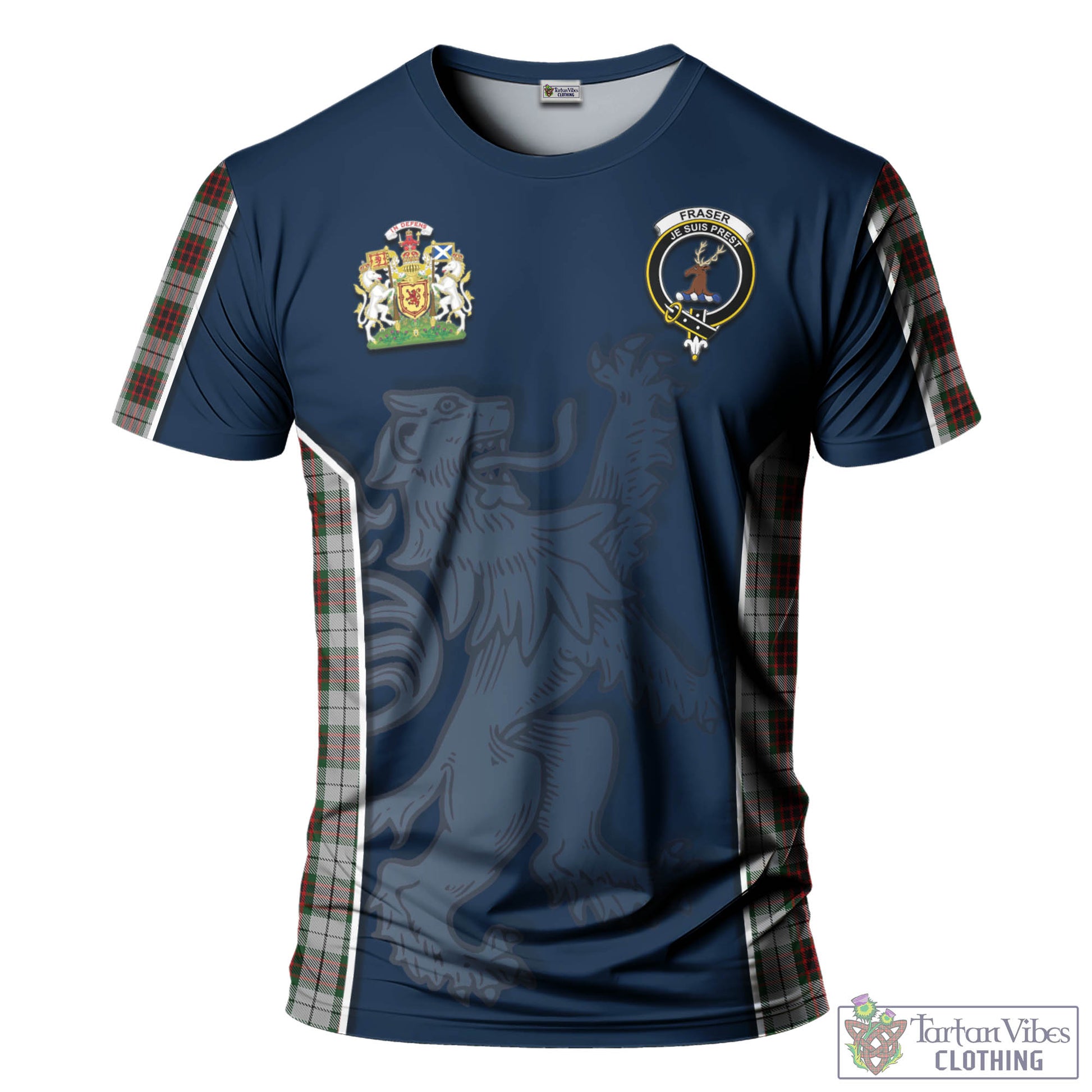 Tartan Vibes Clothing Fraser Dress Tartan T-Shirt with Family Crest and Lion Rampant Vibes Sport Style