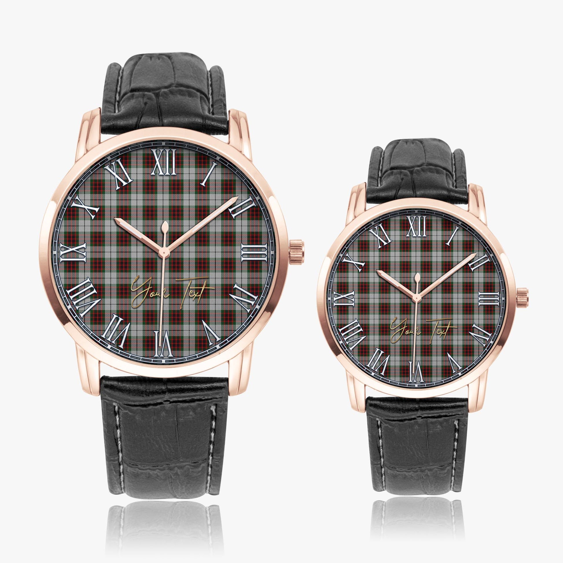 Fraser Dress Tartan Personalized Your Text Leather Trap Quartz Watch Wide Type Rose Gold Case With Black Leather Strap - Tartanvibesclothing