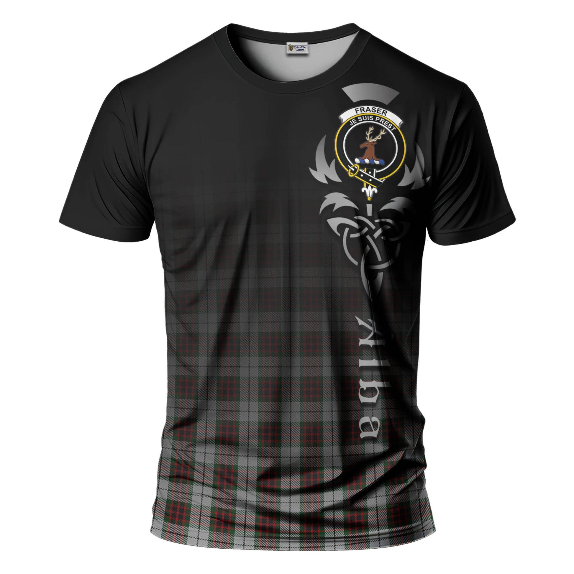 Tartan Vibes Clothing Fraser Dress Tartan T-Shirt Featuring Alba Gu Brath Family Crest Celtic Inspired