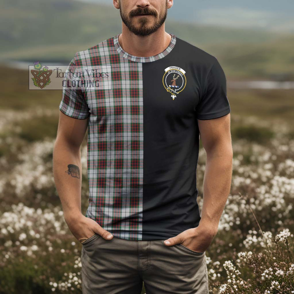 Fraser Dress Tartan T-Shirt with Family Crest and Half Of Me Style - Tartanvibesclothing Shop