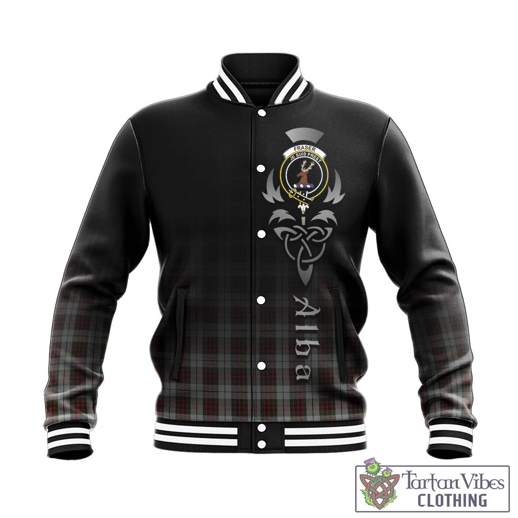 Tartan Vibes Clothing Fraser Dress Tartan Baseball Jacket Featuring Alba Gu Brath Family Crest Celtic Inspired