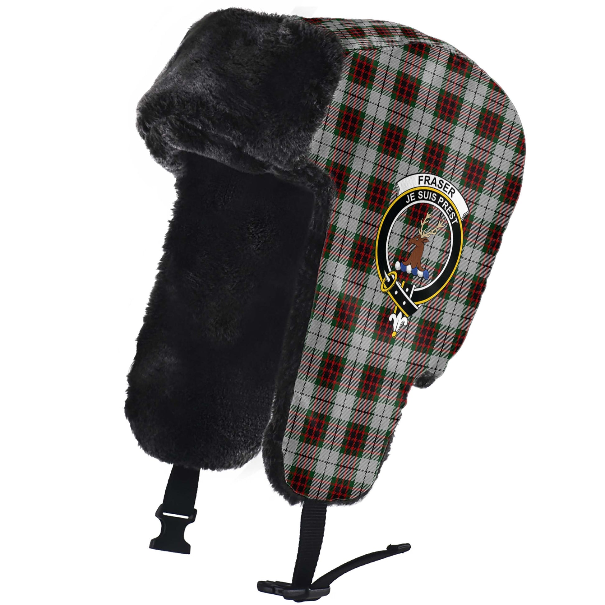 Fraser Dress Tartan Winter Trapper Hat with Family Crest - Tartanvibesclothing