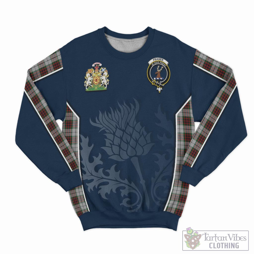 Tartan Vibes Clothing Fraser Dress Tartan Sweatshirt with Family Crest and Scottish Thistle Vibes Sport Style