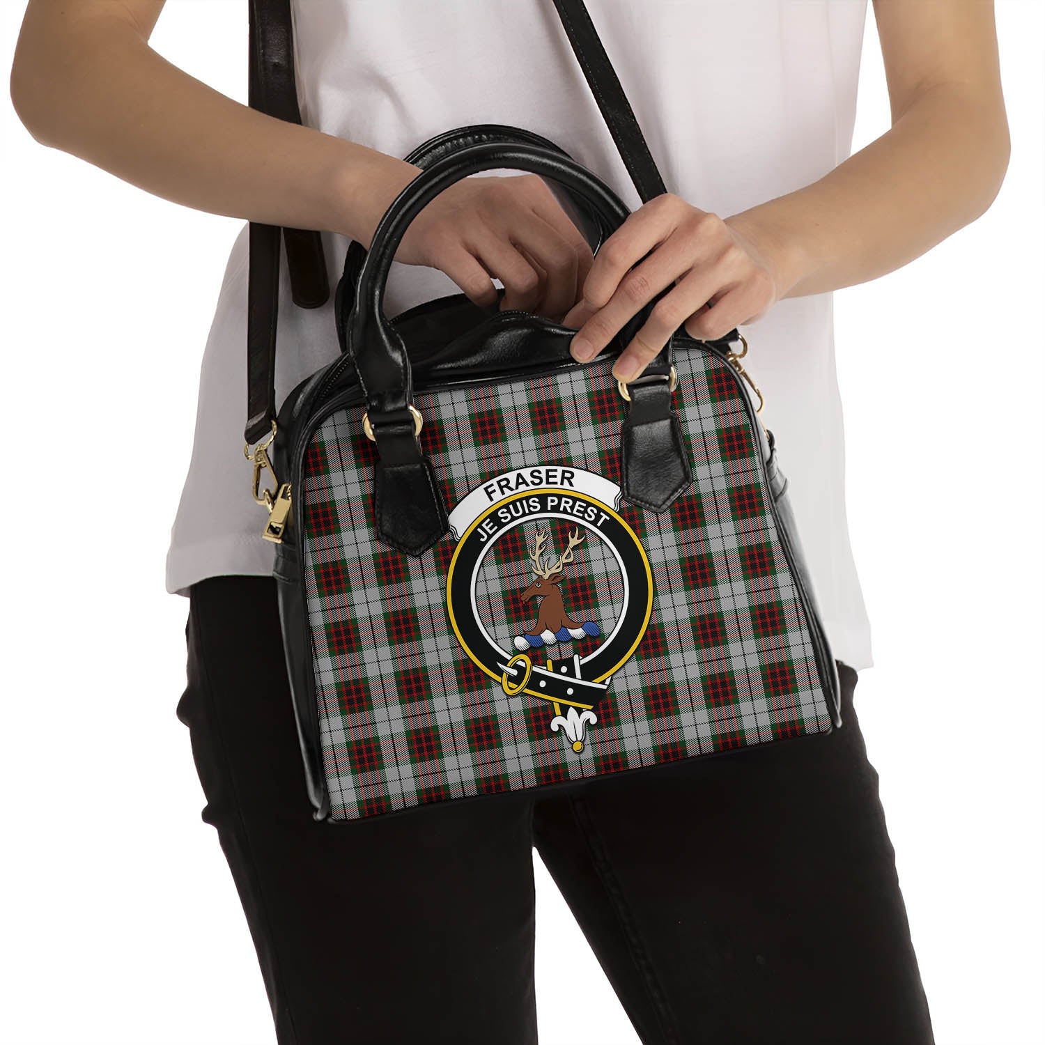 Fraser Dress Tartan Shoulder Handbags with Family Crest - Tartanvibesclothing