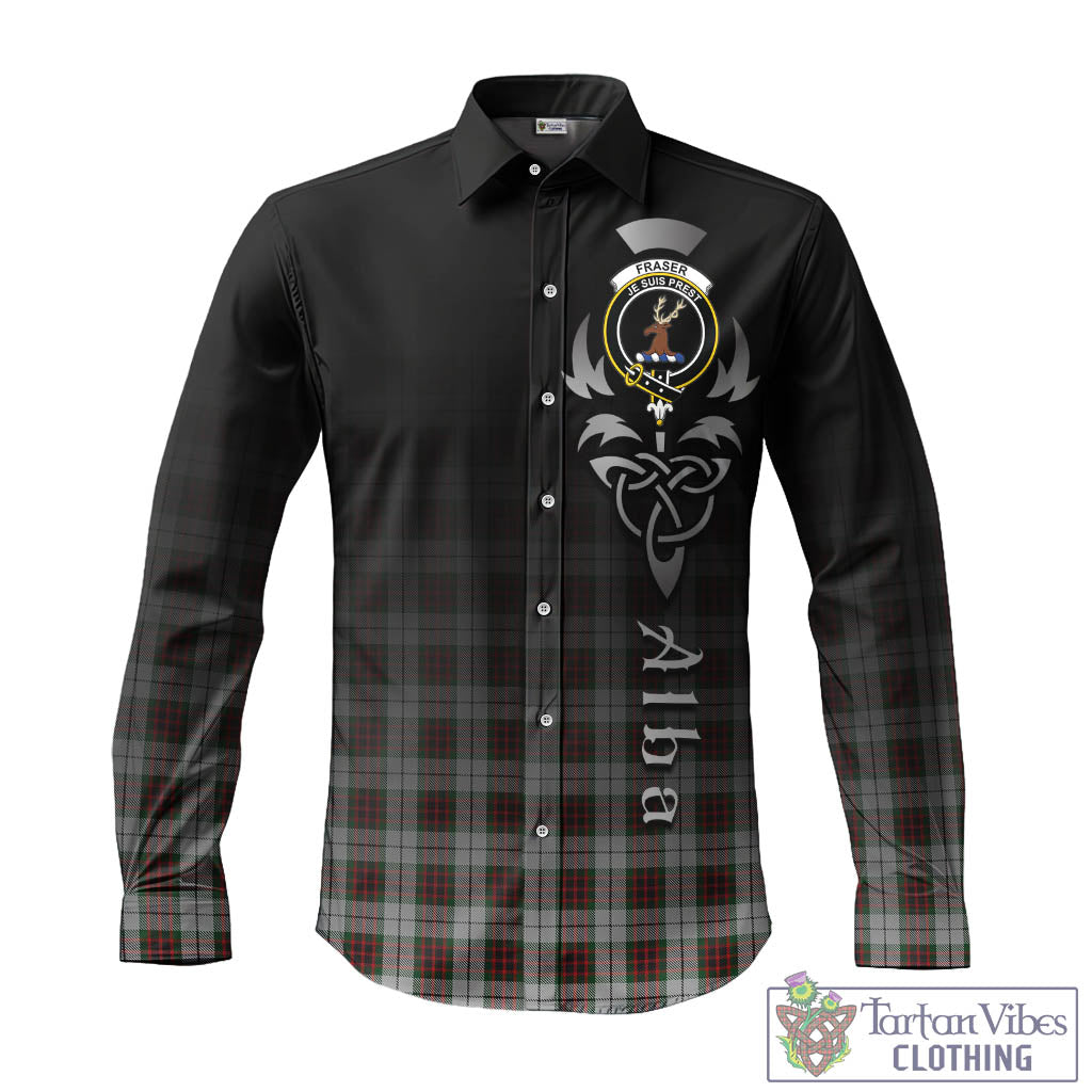 Tartan Vibes Clothing Fraser Dress Tartan Long Sleeve Button Up Featuring Alba Gu Brath Family Crest Celtic Inspired