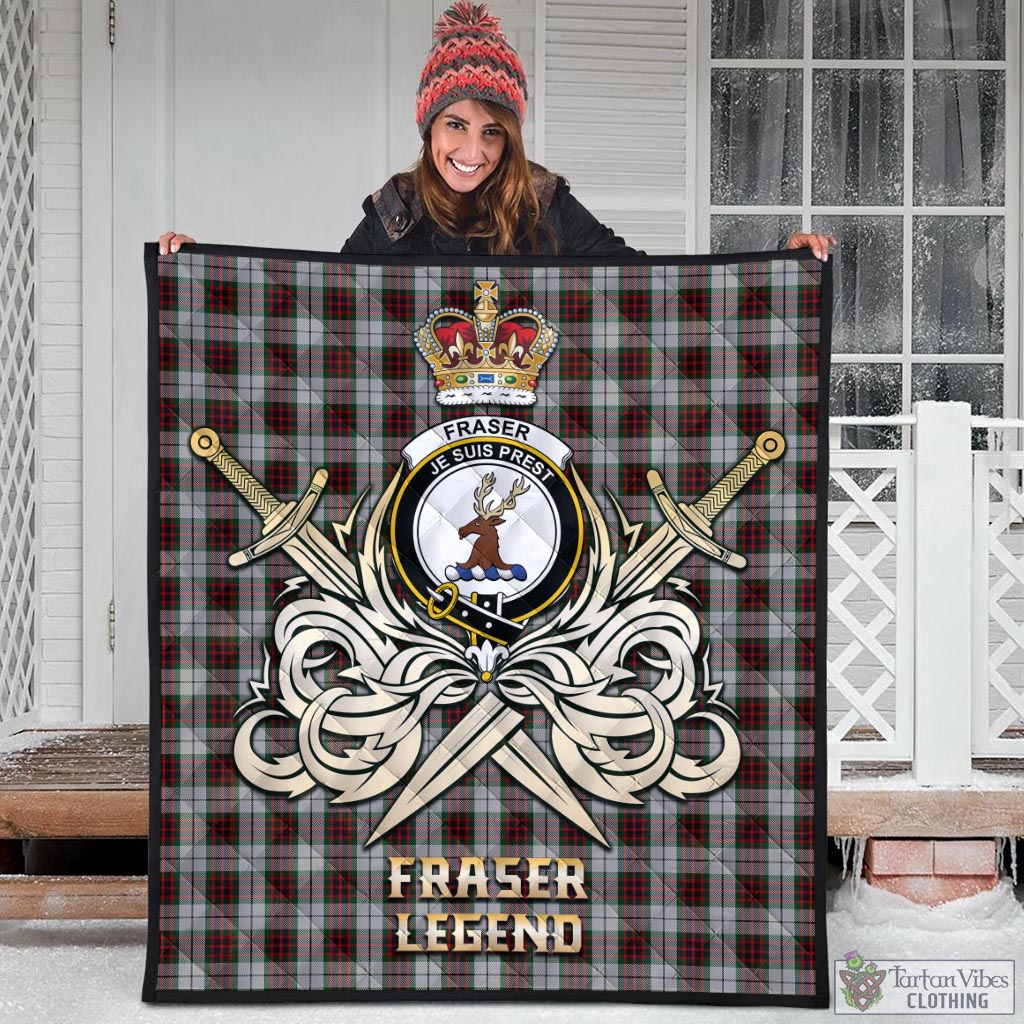 Tartan Vibes Clothing Fraser Dress Tartan Quilt with Clan Crest and the Golden Sword of Courageous Legacy