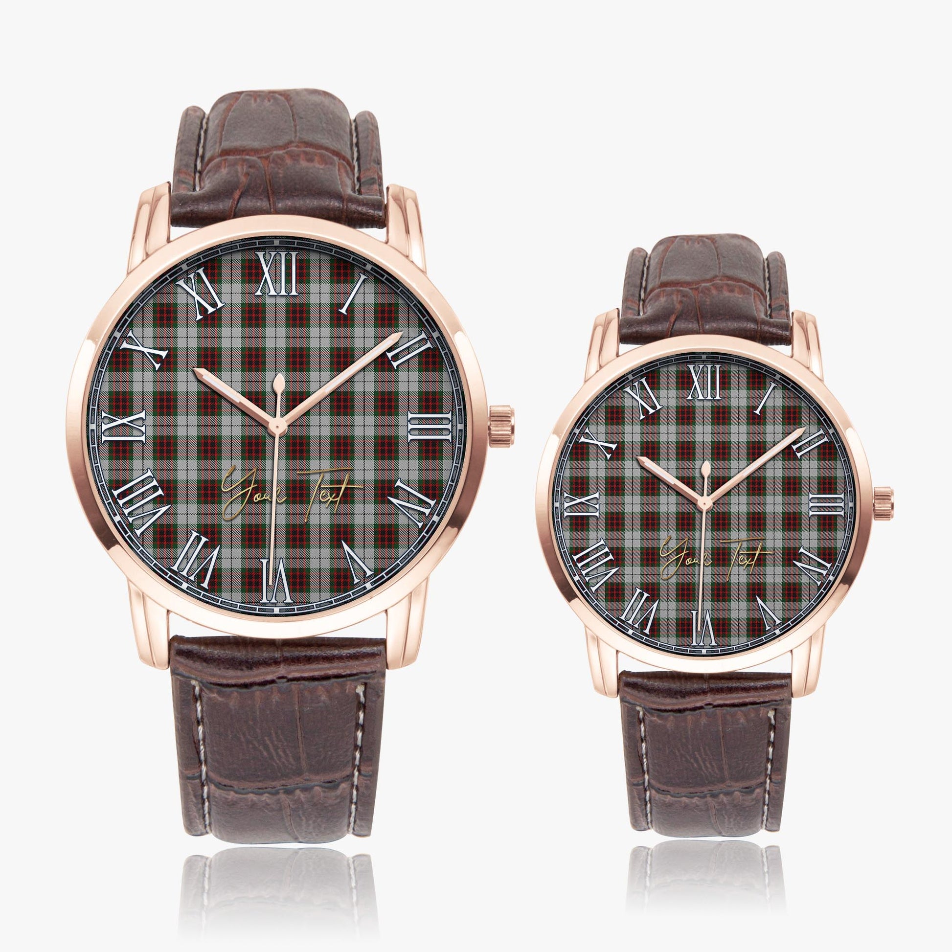 Fraser Dress Tartan Personalized Your Text Leather Trap Quartz Watch Wide Type Rose Gold Case With Brown Leather Strap - Tartanvibesclothing