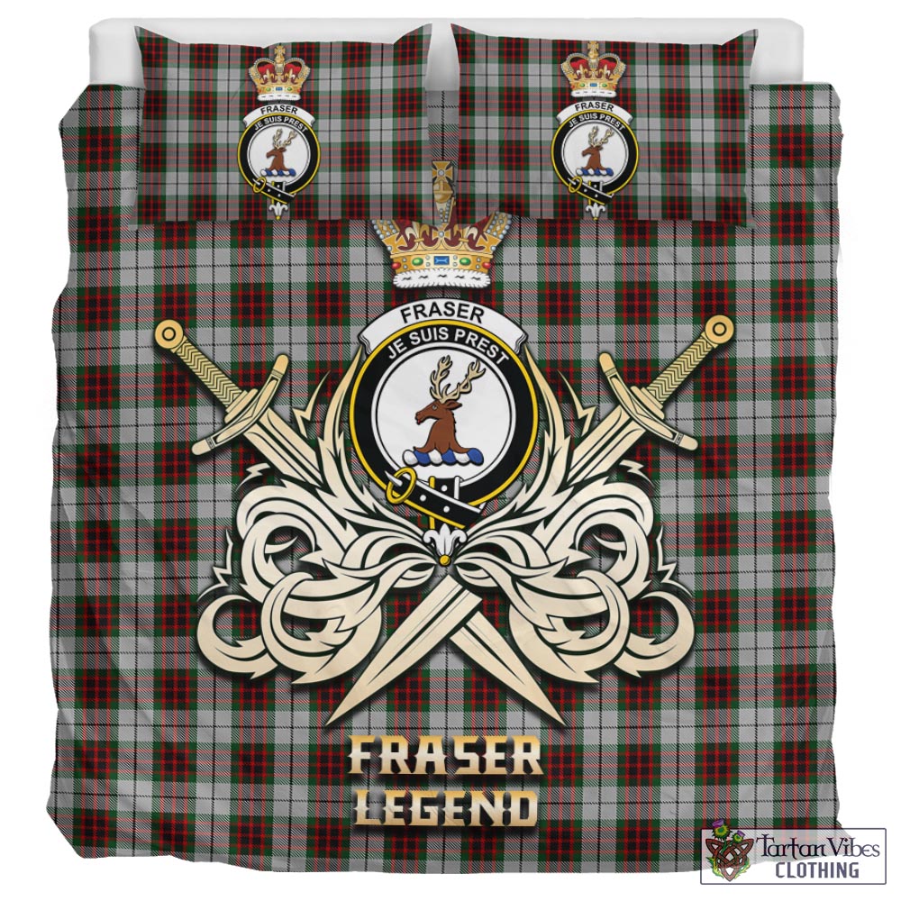 Tartan Vibes Clothing Fraser Dress Tartan Bedding Set with Clan Crest and the Golden Sword of Courageous Legacy