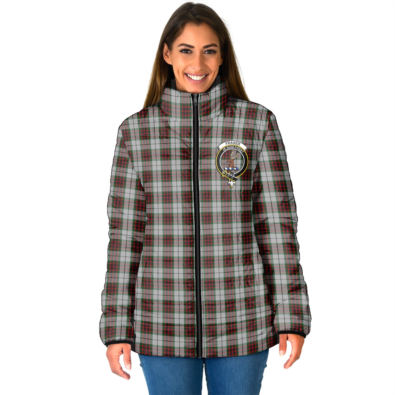 Fraser Dress Tartan Padded Jacket with Family Crest - Tartan Vibes Clothing