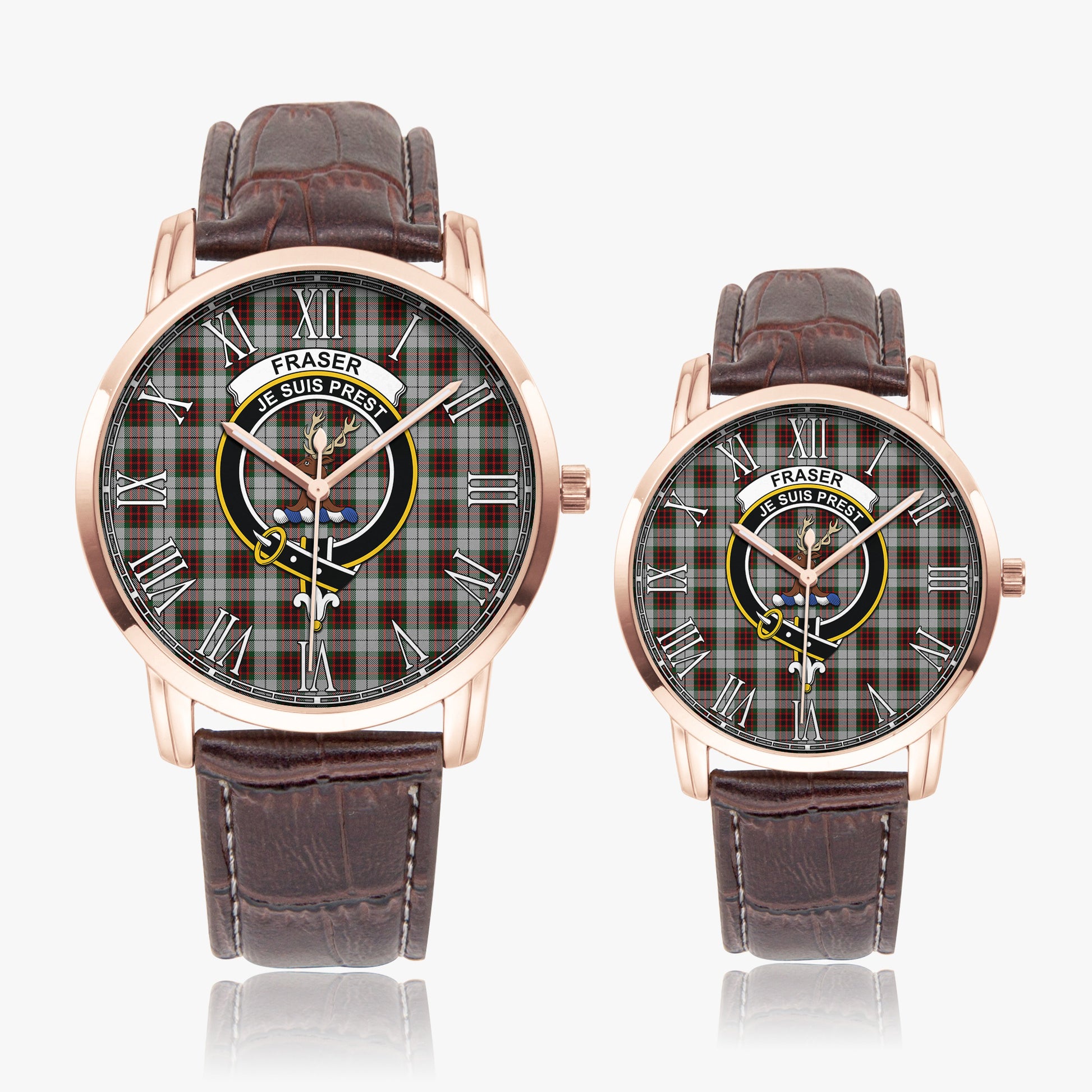 Fraser Dress Tartan Family Crest Leather Strap Quartz Watch - Tartanvibesclothing