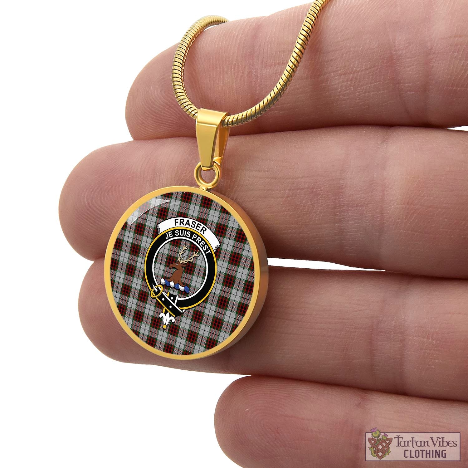 Tartan Vibes Clothing Fraser Dress Tartan Circle Necklace with Family Crest