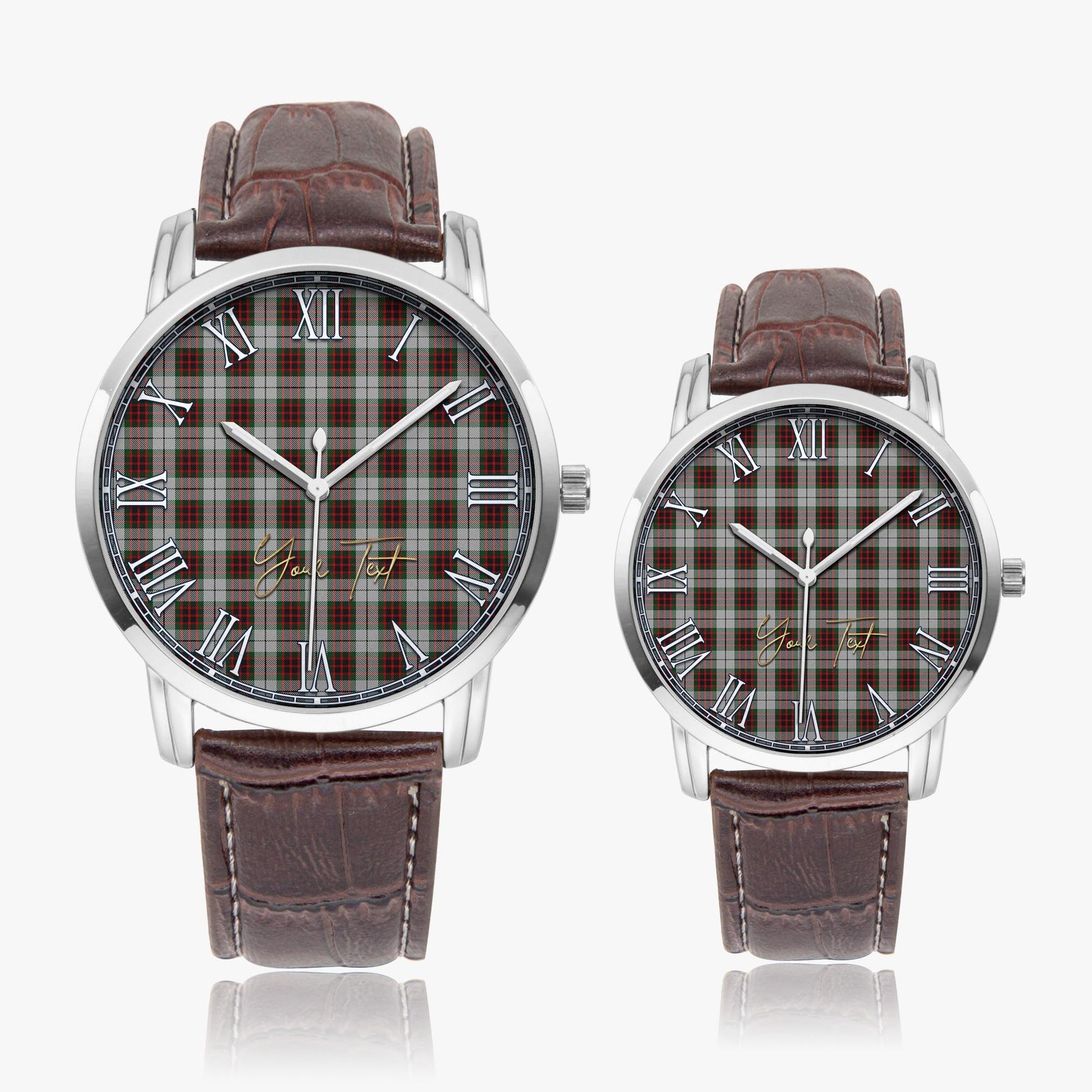 Fraser Dress Tartan Personalized Your Text Leather Trap Quartz Watch Wide Type Silver Case With Brown Leather Strap - Tartanvibesclothing