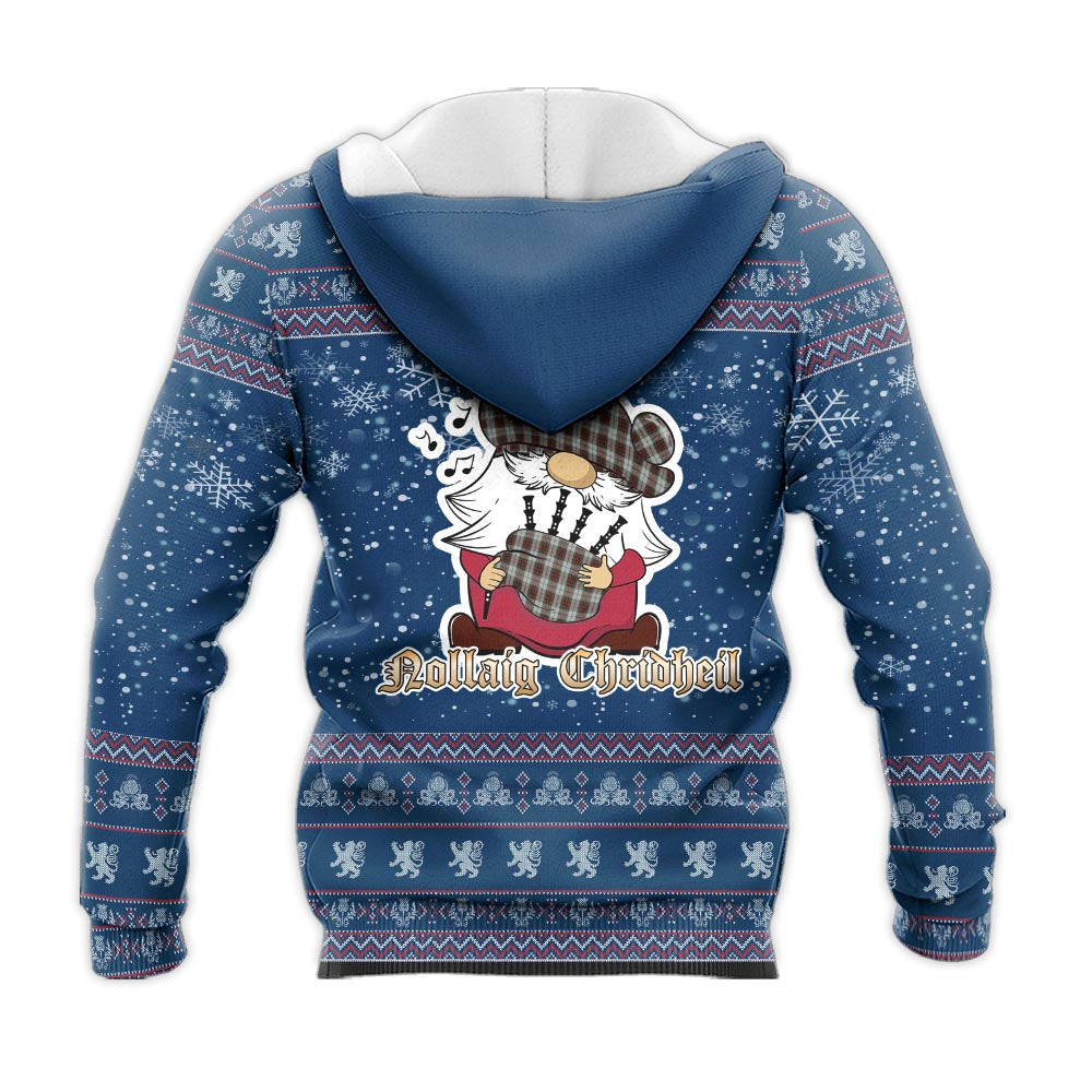 Fraser Dress Clan Christmas Knitted Hoodie with Funny Gnome Playing Bagpipes - Tartanvibesclothing