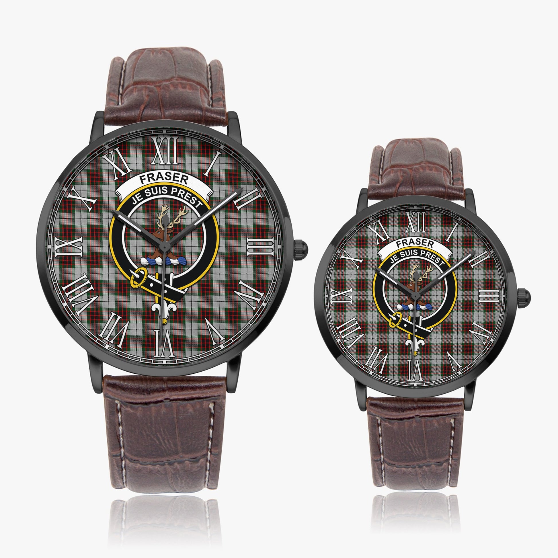 Fraser Dress Tartan Family Crest Leather Strap Quartz Watch - Tartanvibesclothing