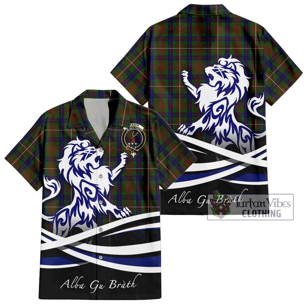 Fraser Hunting Tartan Short Sleeve Button Shirt with Alba Gu Brath Regal Lion Emblem Kid - Tartanvibesclothing Shop