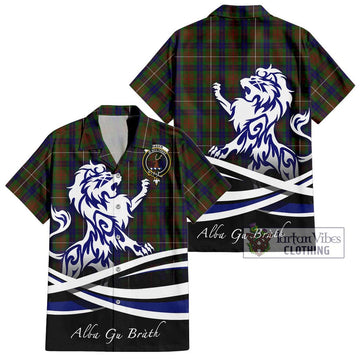 Fraser Hunting Tartan Short Sleeve Button Shirt with Alba Gu Brath Regal Lion Emblem