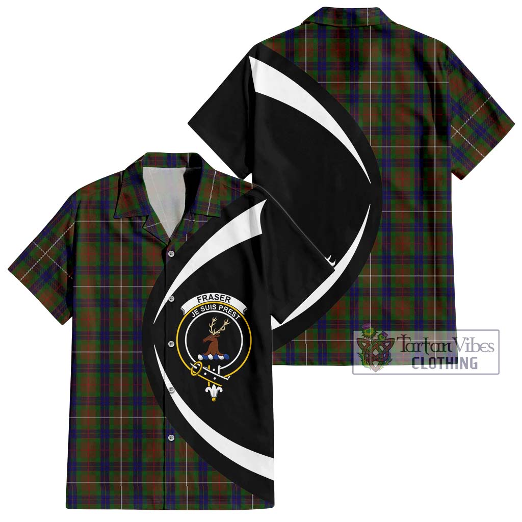 Fraser Hunting Tartan Short Sleeve Button Up with Family Crest Circle Style Kid - Tartan Vibes Clothing