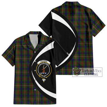 Fraser Hunting Tartan Short Sleeve Button Up with Family Crest Circle Style