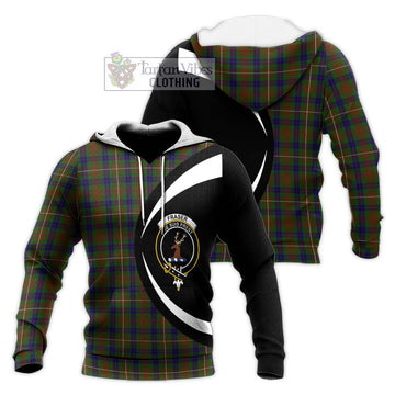 Fraser Hunting Tartan Knitted Hoodie with Family Crest Circle Style