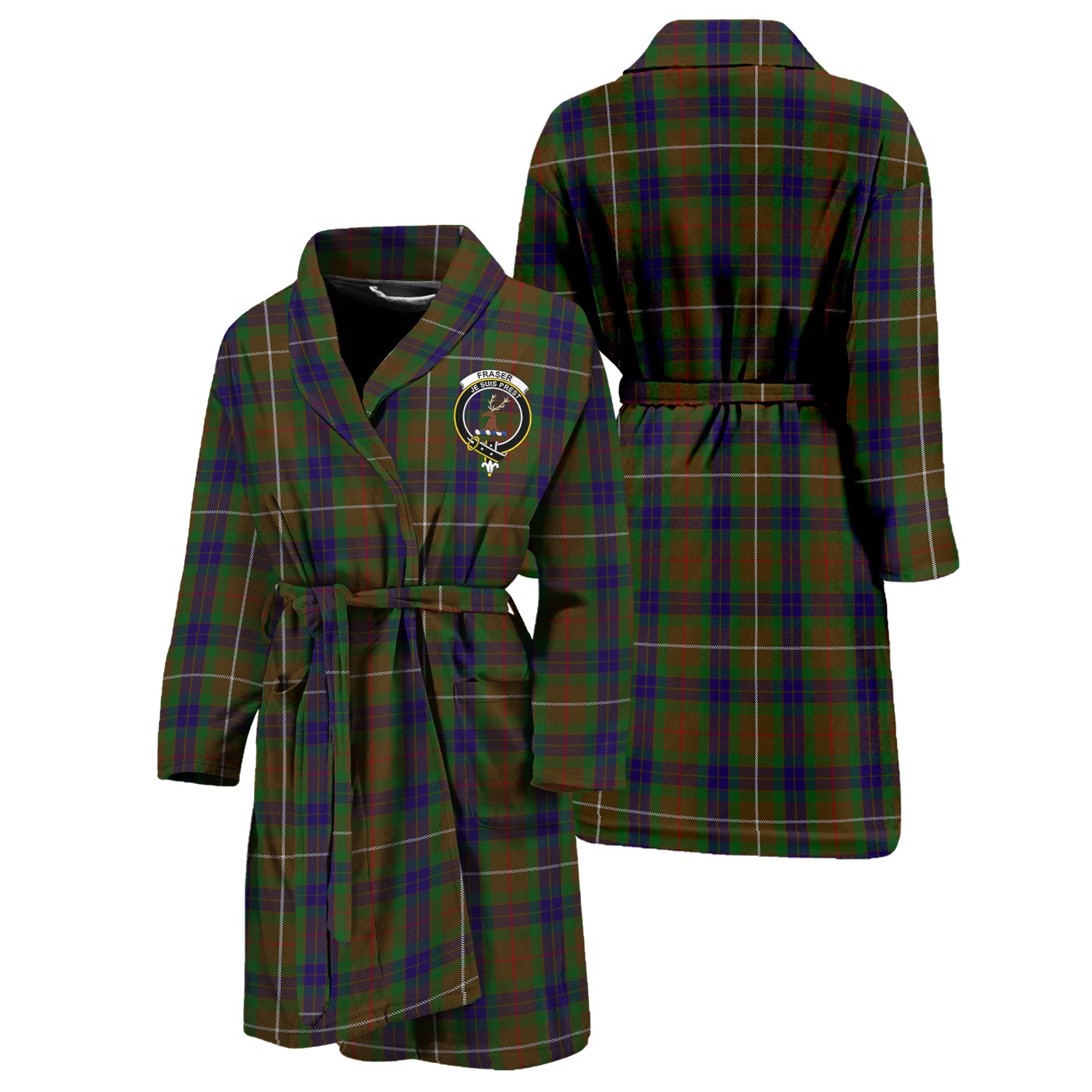 Fraser Hunting Tartan Bathrobe with Family Crest Unisex S - Tartan Vibes Clothing