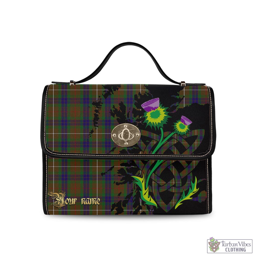 Tartan Vibes Clothing Fraser Hunting Tartan Waterproof Canvas Bag with Scotland Map and Thistle Celtic Accents