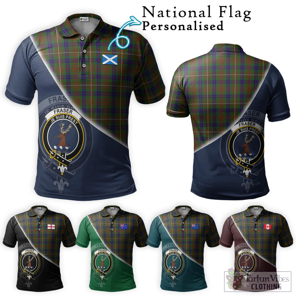 Fraser Hunting Tartan Polo Shirt with Personalised National Flag and Family Crest Half Style Maroon - Tartanvibesclothing Shop