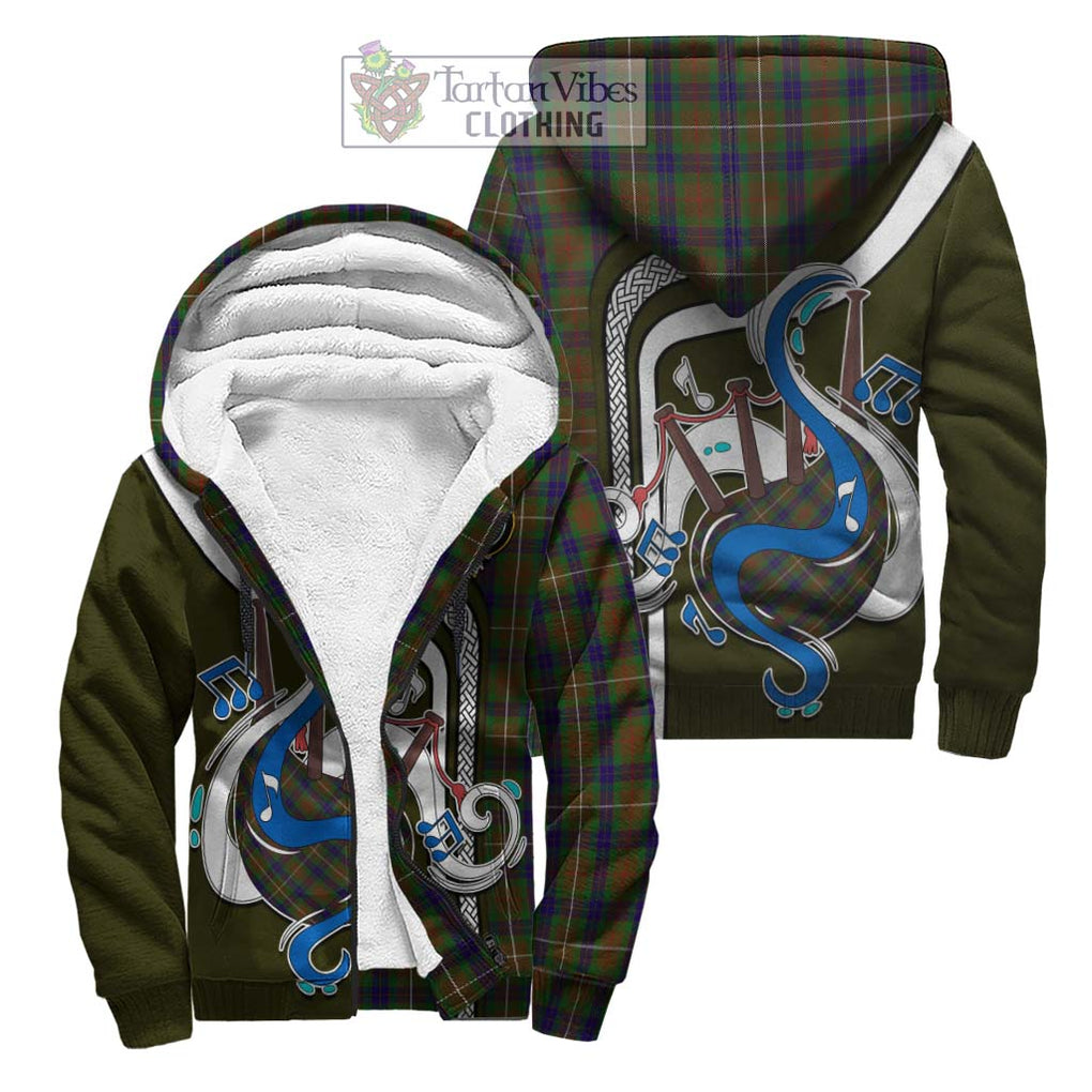 Fraser Hunting Tartan Sherpa Hoodie with Epic Bagpipe Style Unisex S - Tartanvibesclothing Shop