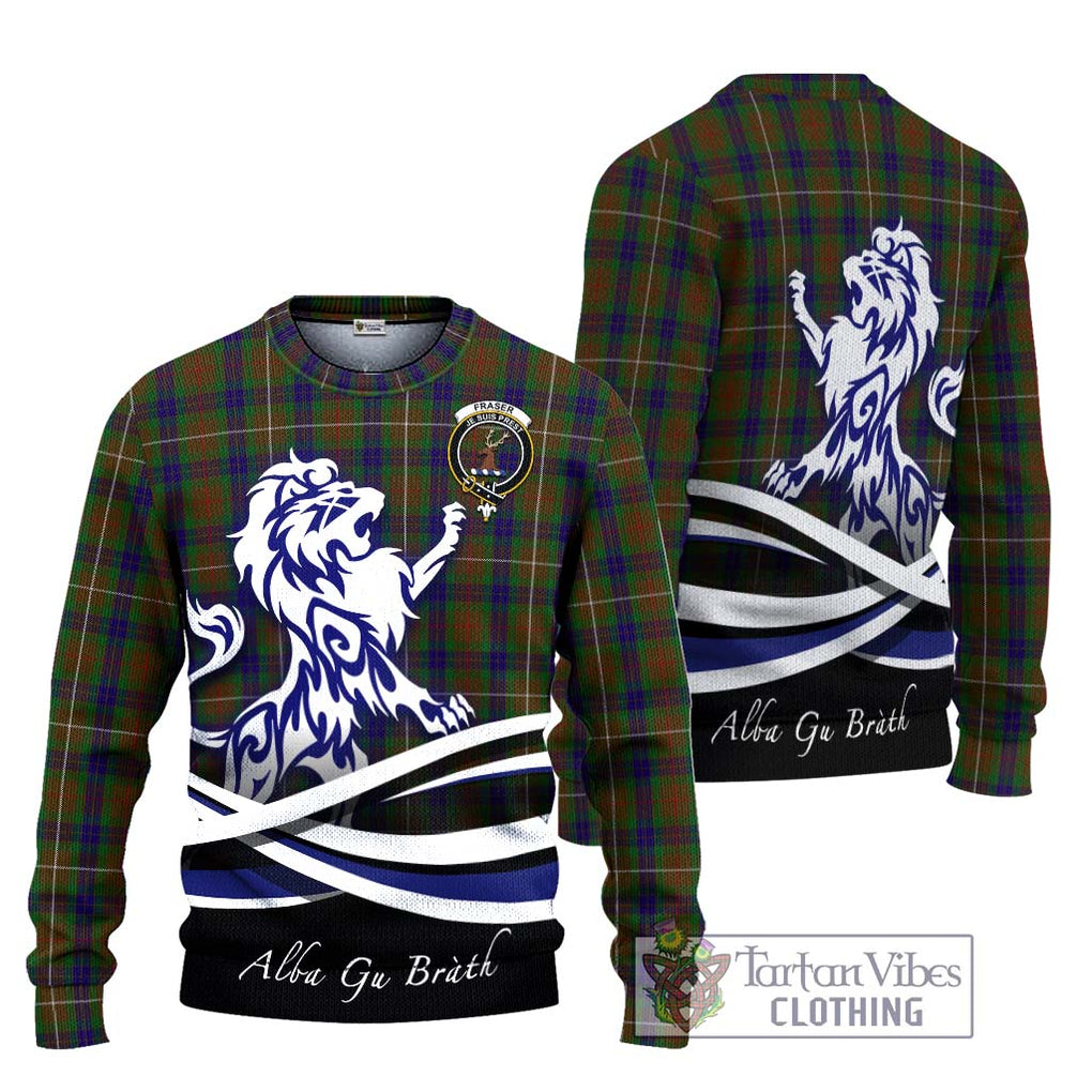 Fraser Hunting Tartan Knitted Sweater with Alba Gu Brath Regal Lion Emblem Unisex - Tartanvibesclothing Shop