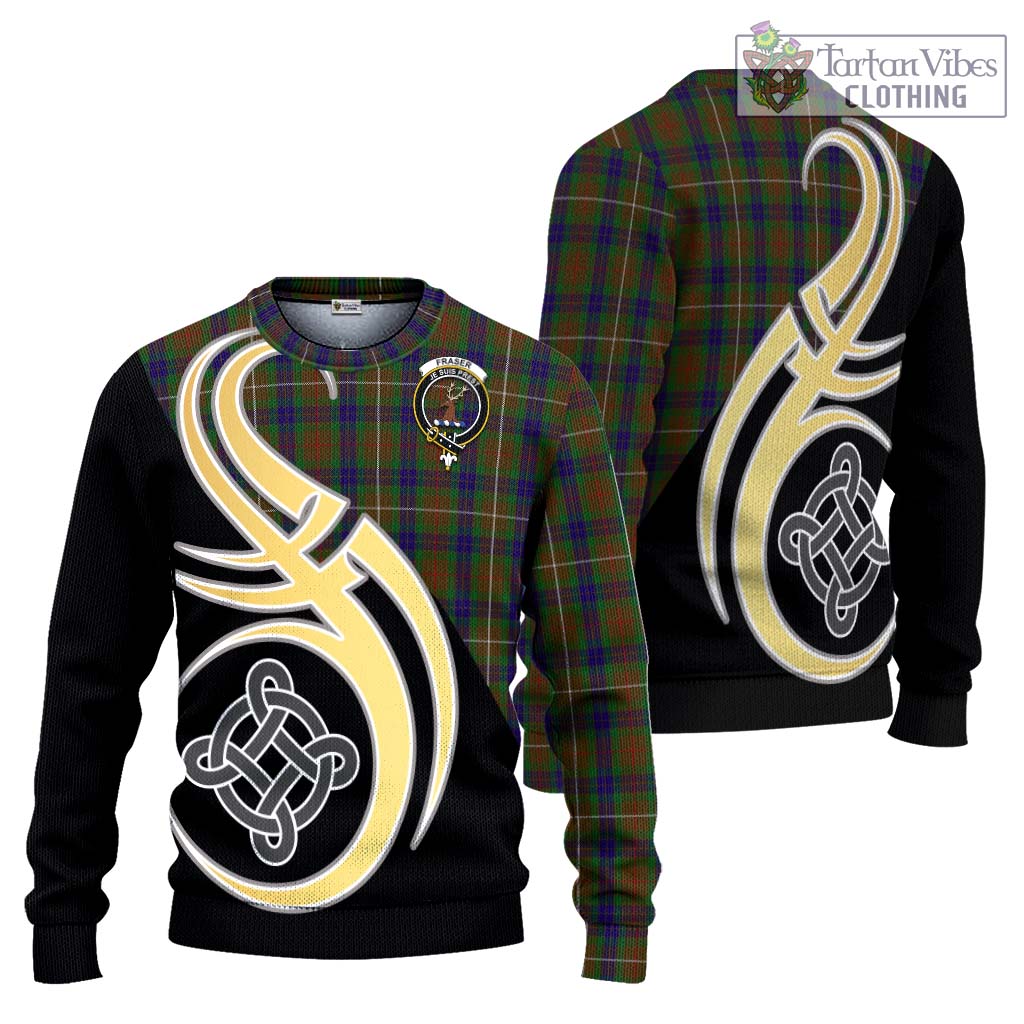 Fraser Hunting Tartan Knitted Sweater with Family Crest and Celtic Symbol Style Unisex - Tartan Vibes Clothing