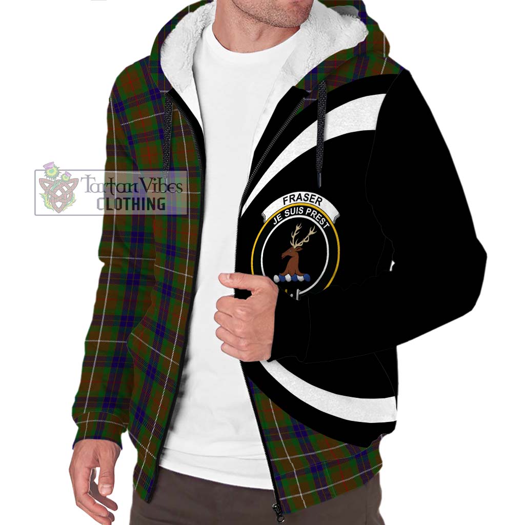 Fraser Hunting Tartan Sherpa Hoodie with Family Crest Circle Style Unisex S - Tartan Vibes Clothing