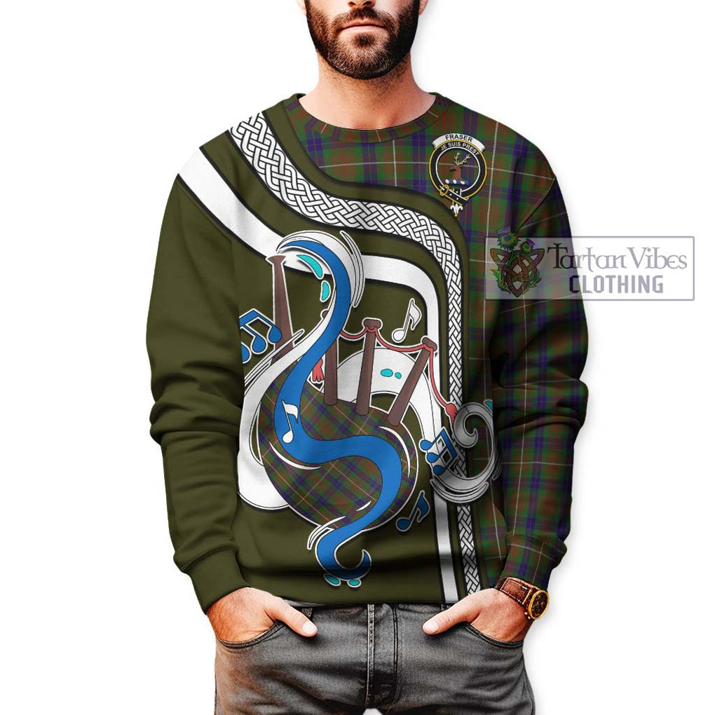 Fraser Hunting Tartan Sweatshirt with Epic Bagpipe Style Unisex - Tartanvibesclothing Shop