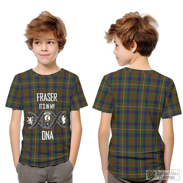 Fraser Hunting Tartan Kid T-Shirt with Family Crest DNA In Me Style