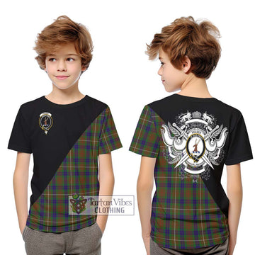 Fraser Hunting Tartan Kid T-Shirt with Family Crest and Military Logo Style