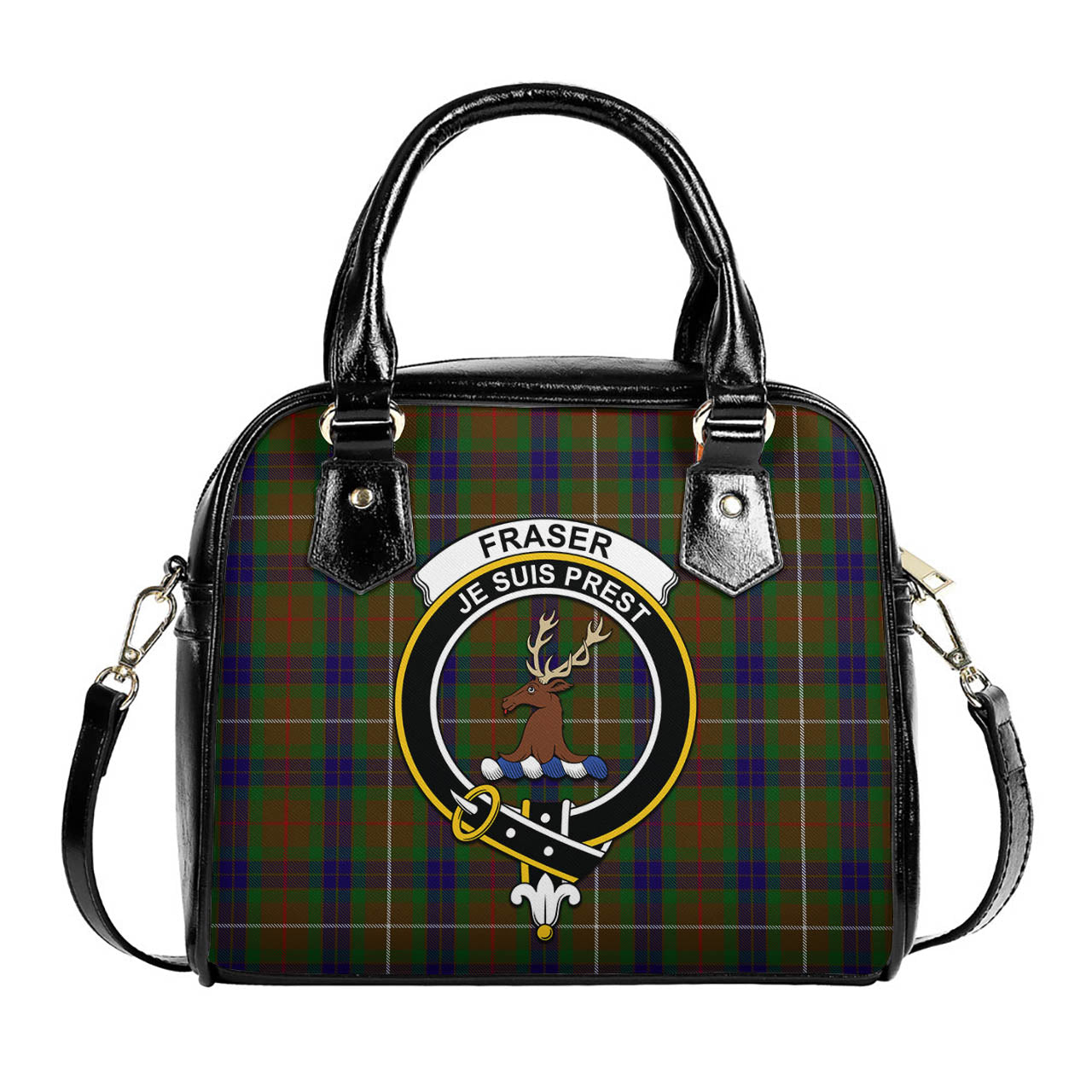 Fraser Hunting Tartan Shoulder Handbags with Family Crest One Size 6*25*22 cm - Tartanvibesclothing