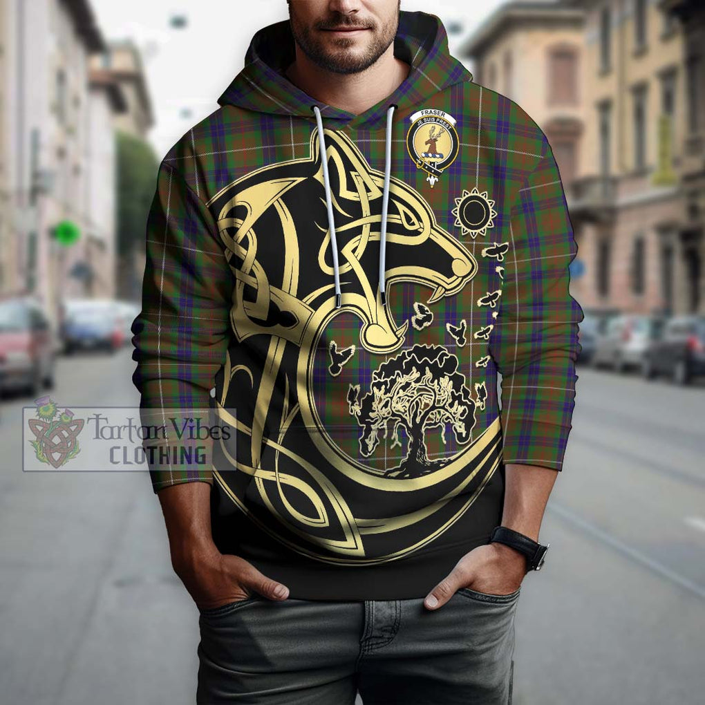 Fraser Hunting Tartan Hoodie with Family Crest Celtic Wolf Style Zip Hoodie - Tartan Vibes Clothing