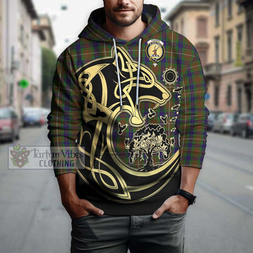 Fraser Hunting Tartan Hoodie with Family Crest Celtic Wolf Style