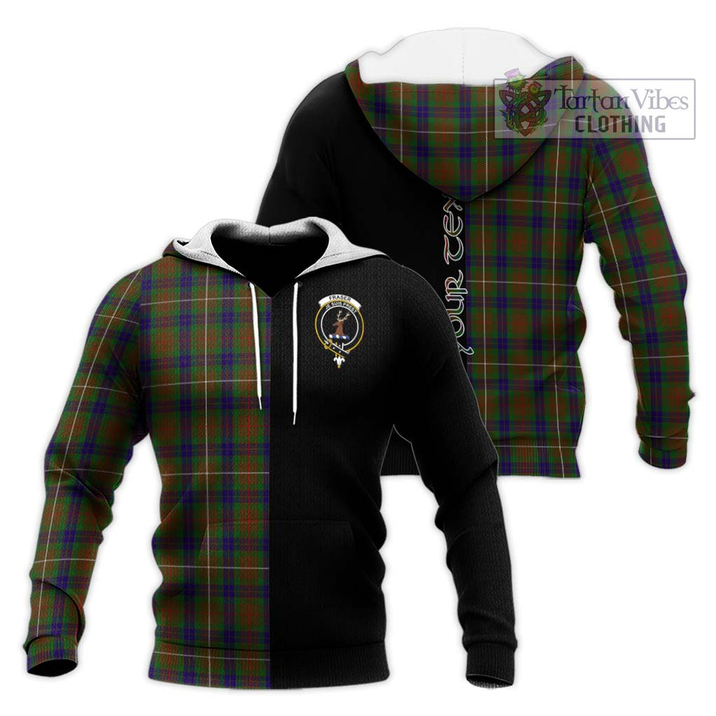 Fraser Hunting Tartan Knitted Hoodie with Family Crest and Half Of Me Style Unisex Knitted Pullover Hoodie - Tartanvibesclothing Shop