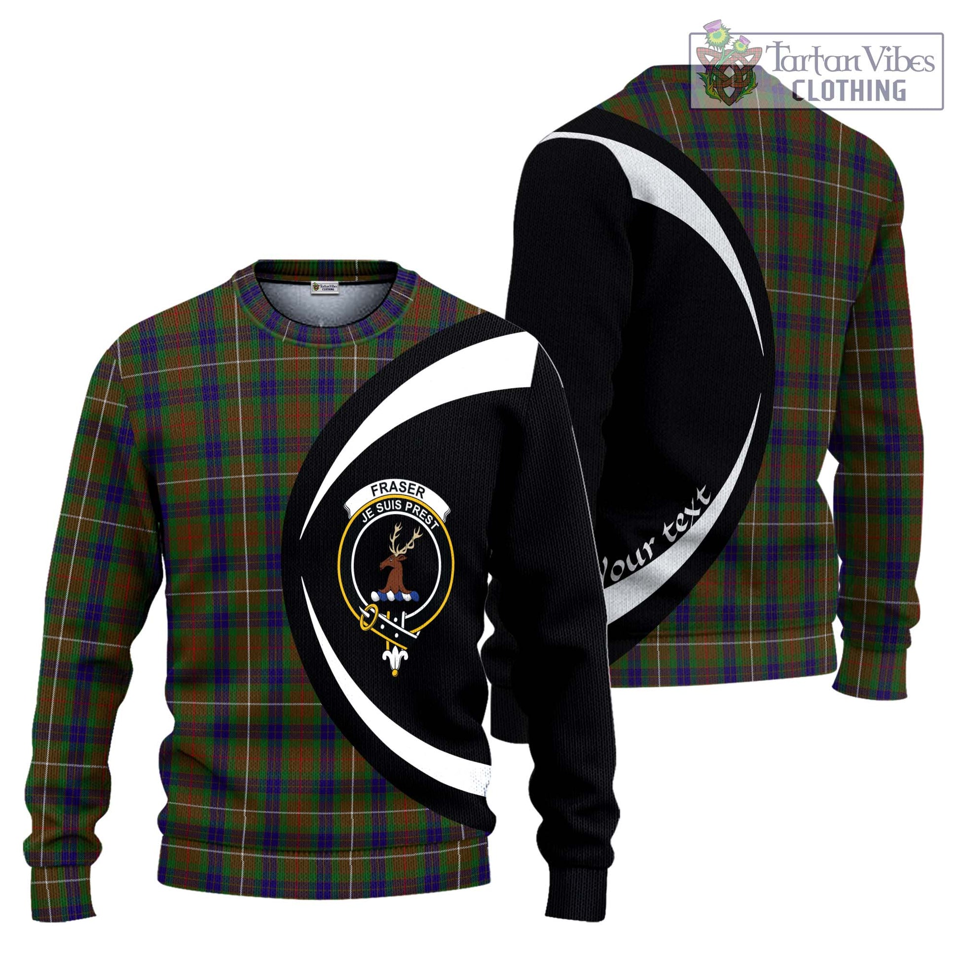 Fraser Hunting Tartan Ugly Sweater with Family Crest Circle Style Unisex - Tartan Vibes Clothing