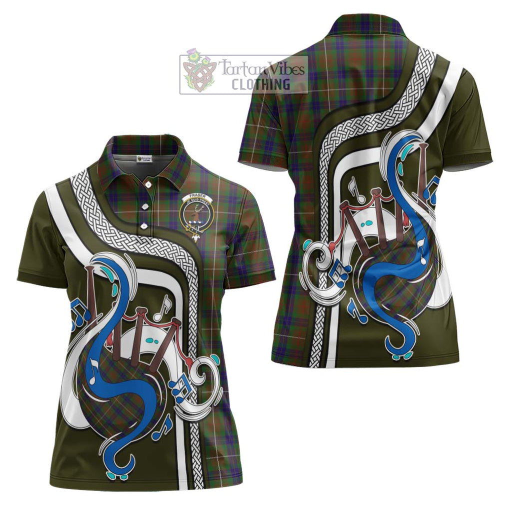 Fraser Hunting Tartan Women's Polo Shirt with Epic Bagpipe Style Women - Tartanvibesclothing Shop