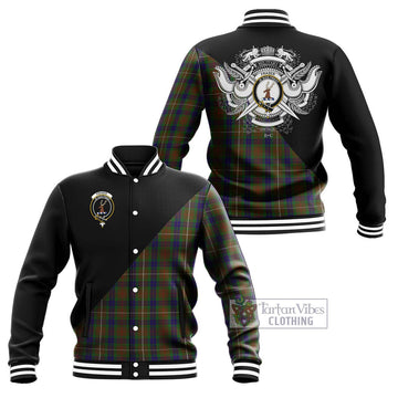 Fraser Hunting Tartan Baseball Jacket with Family Crest and Military Logo Style