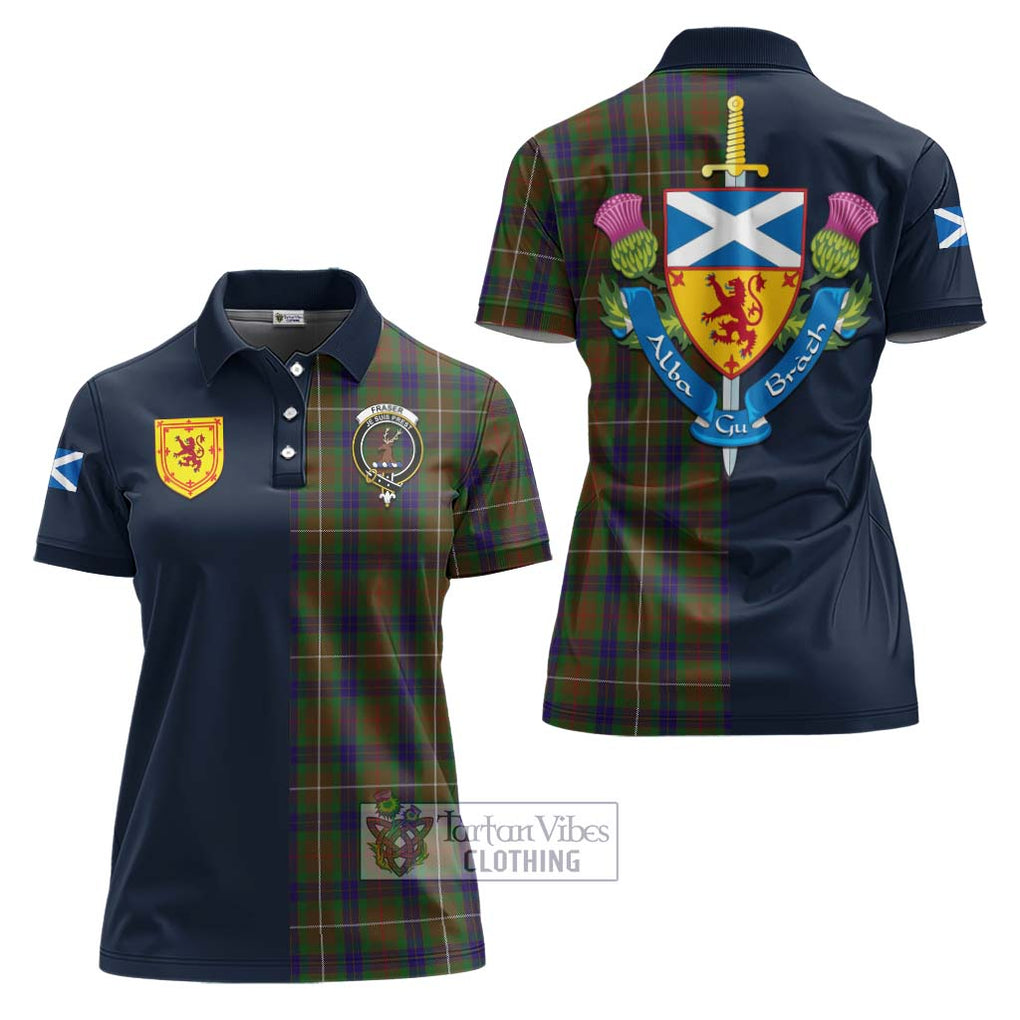 Tartan Vibes Clothing Fraser Hunting Tartan Women's Polo Shirt with Scottish Lion Royal Arm Half Style