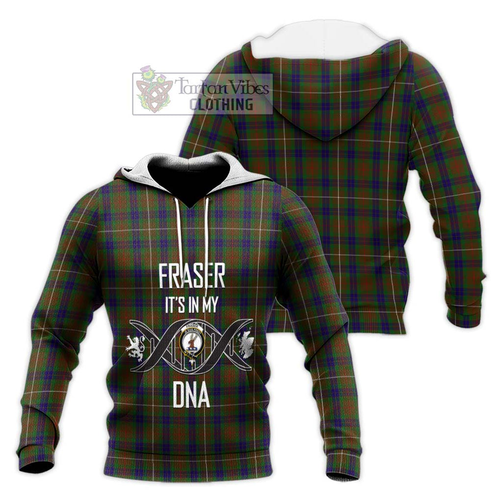 Fraser Hunting Tartan Knitted Hoodie with Family Crest DNA In Me Style Unisex Knitted Pullover Hoodie - Tartanvibesclothing Shop