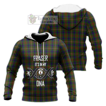 Fraser Hunting Tartan Knitted Hoodie with Family Crest DNA In Me Style