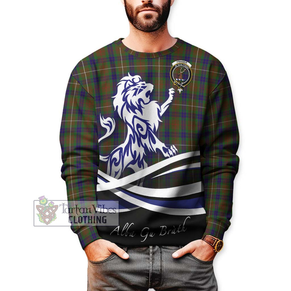 Fraser Hunting Tartan Sweatshirt with Alba Gu Brath Regal Lion Emblem Unisex - Tartanvibesclothing Shop