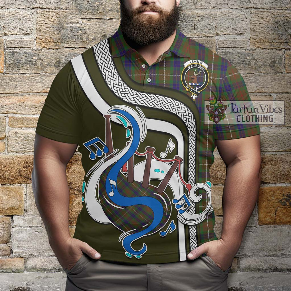 Tartan Vibes Clothing Fraser Hunting Tartan Polo Shirt with Epic Bagpipe Style