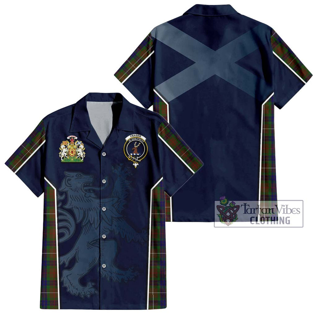 Fraser Hunting Tartan Short Sleeve Button Shirt with Family Crest and Lion Rampant Vibes Sport Style Kid - Tartan Vibes Clothing