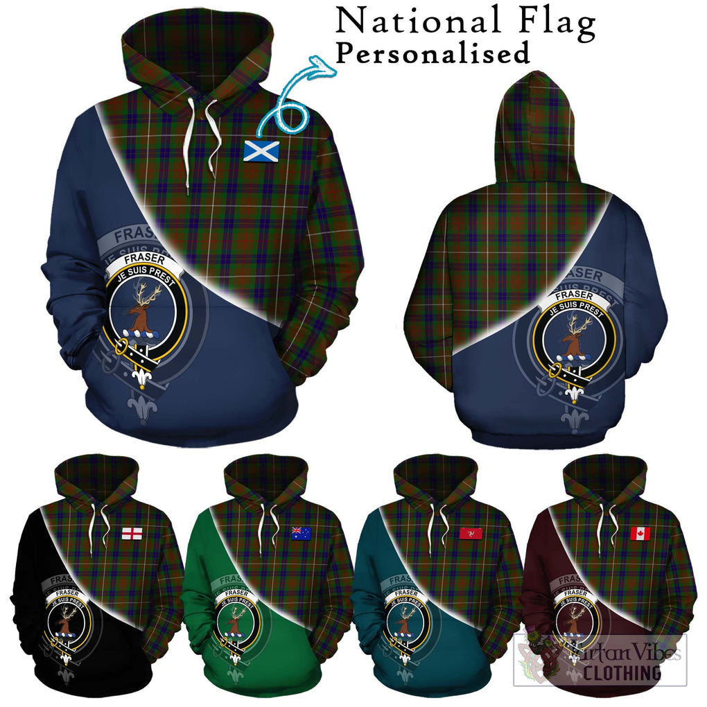 Fraser Hunting Tartan Hoodie with Personalised National Flag and Family Crest Half Style Zip Hoodie - Tartanvibesclothing Shop