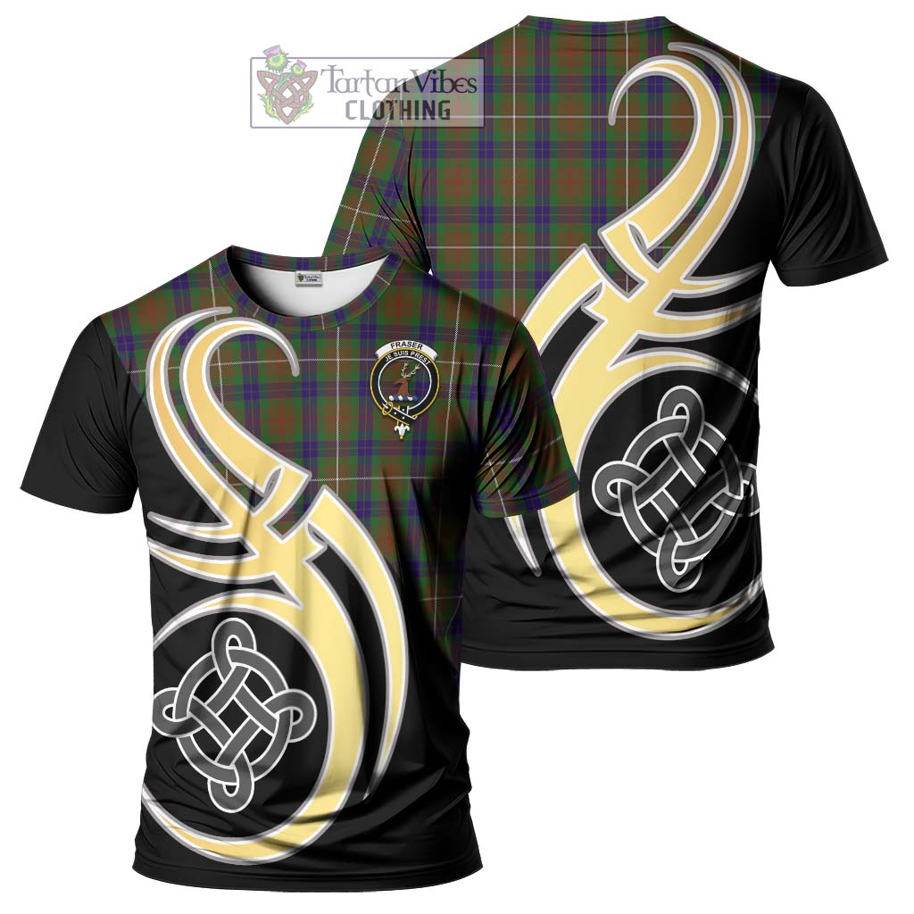 Tartan Vibes Clothing Fraser Hunting Tartan T-Shirt with Family Crest and Celtic Symbol Style