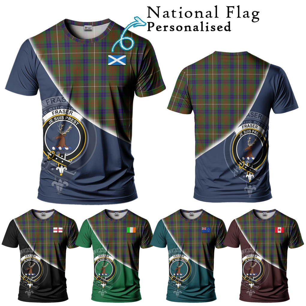 Fraser Hunting Tartan T-Shirt with Personalised National Flag and Family Crest Half Style Kid's Shirt - Tartanvibesclothing Shop