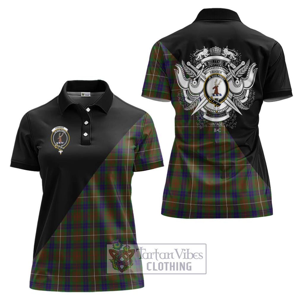 Fraser Hunting Tartan Women's Polo Shirt with Family Crest and Military Logo Style Women - Tartanvibesclothing Shop